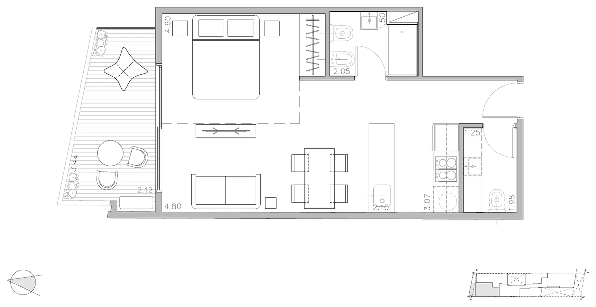 Plano del monoambiente divisible de Smart Point Facultades
